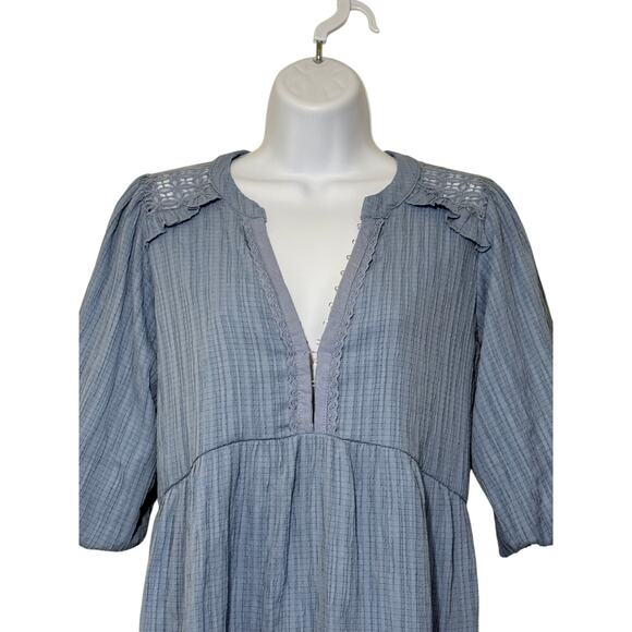 Betsey Johnson Blue Textured Cotton Dress M | Cottagecore Puff Sleeve Boho - Picture 3 of 10